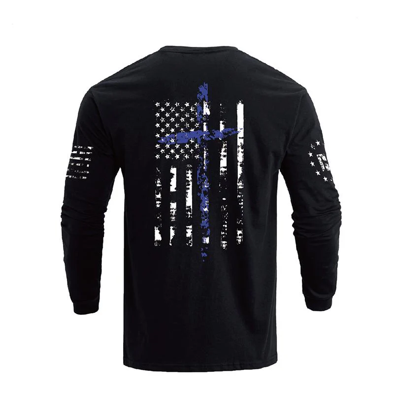 Men's 100% Cotton American Flag Cross Overlay Long Sleeve T-Shirt - Image 6