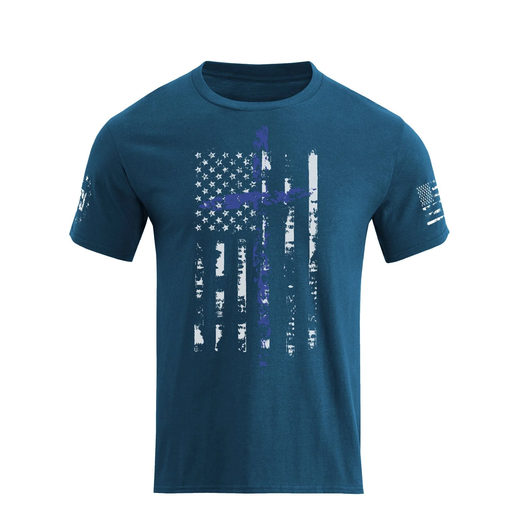Men's American Flag Cross Overlay Graphic T-Shirt - Image 11