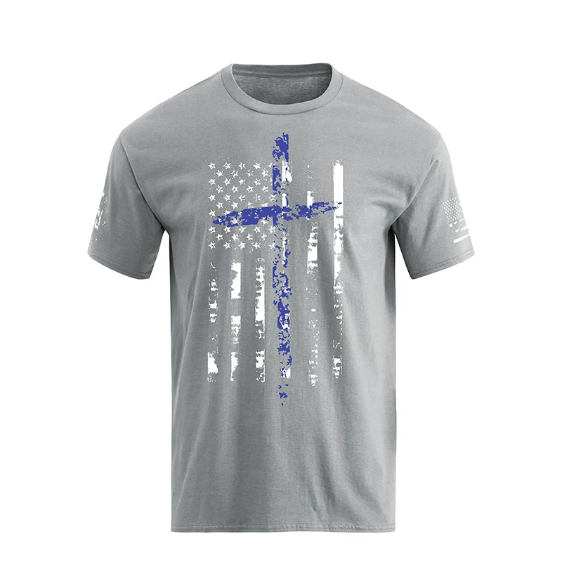 Men's American Flag Cross Overlay Graphic T-Shirt - Image 13