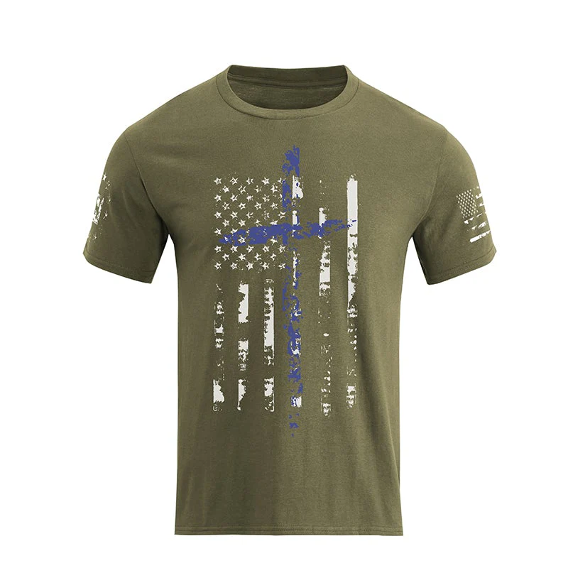 Men's American Flag Cross Overlay Graphic T-Shirt - Image 15