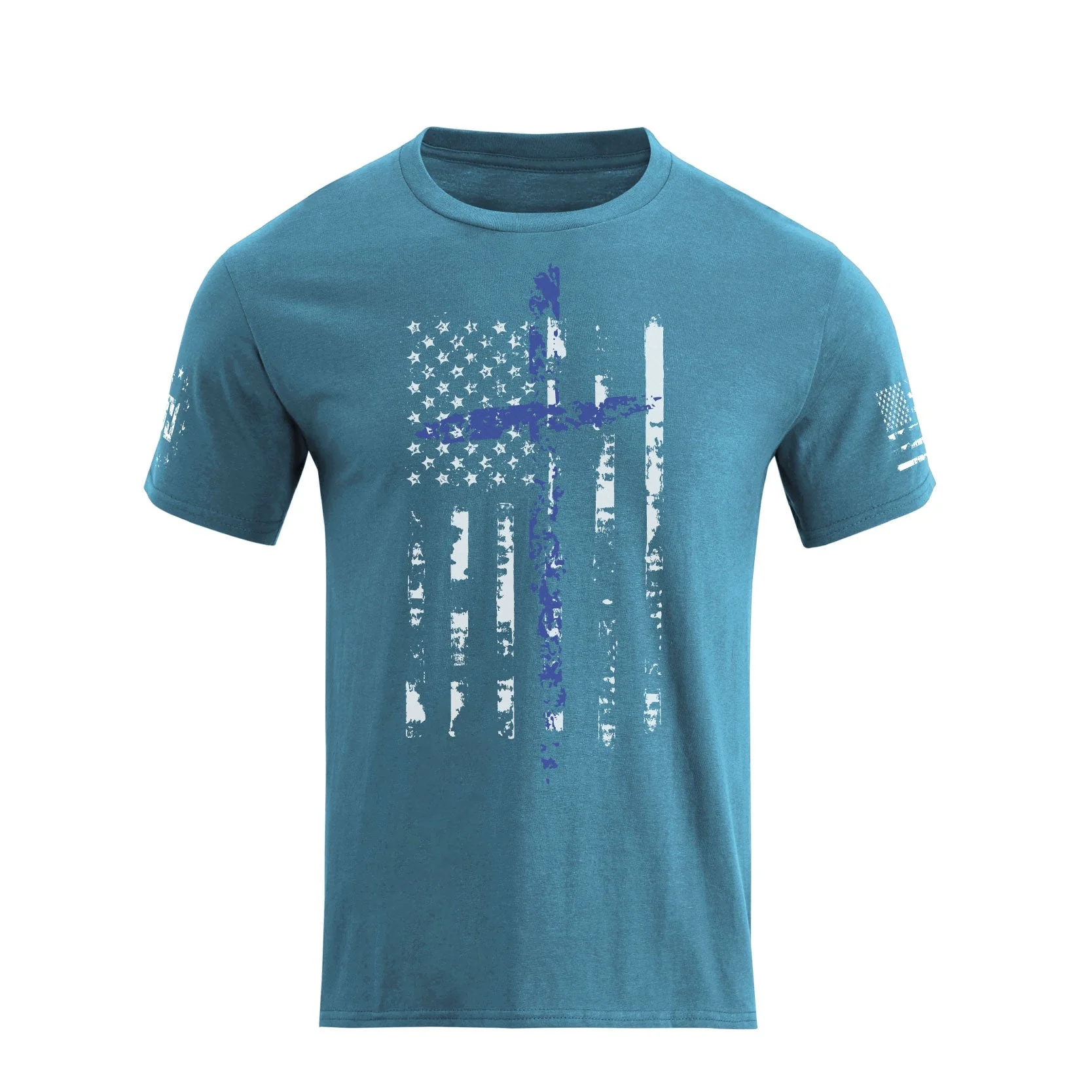 Men's American Flag Cross Overlay Graphic T-Shirt - Image 19