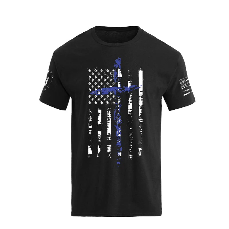 Men's American Flag Cross Overlay Graphic T-Shirt - Image 3