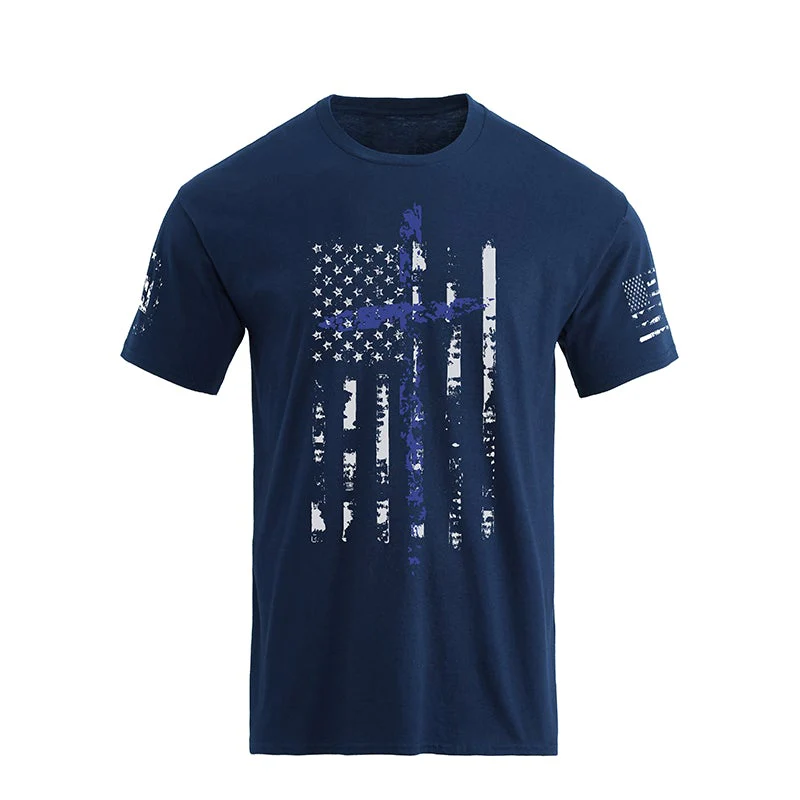 Men's American Flag Cross Overlay Graphic T-Shirt - Image 7