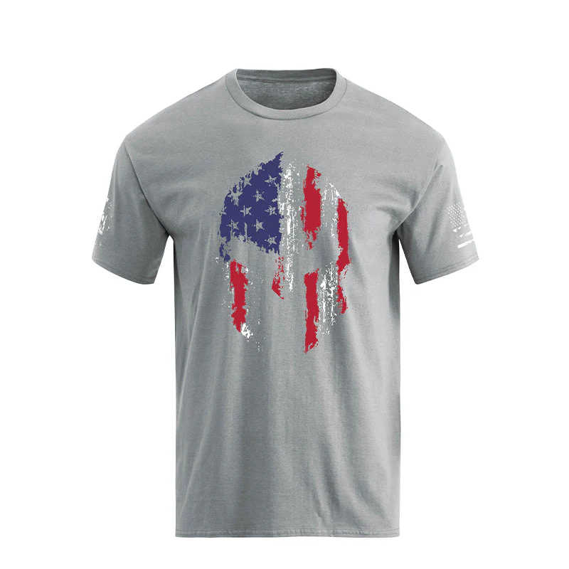 Men's Spartan Helmet American Flag Overlay Graphic Short Sleeve T-Shirt - Image 11