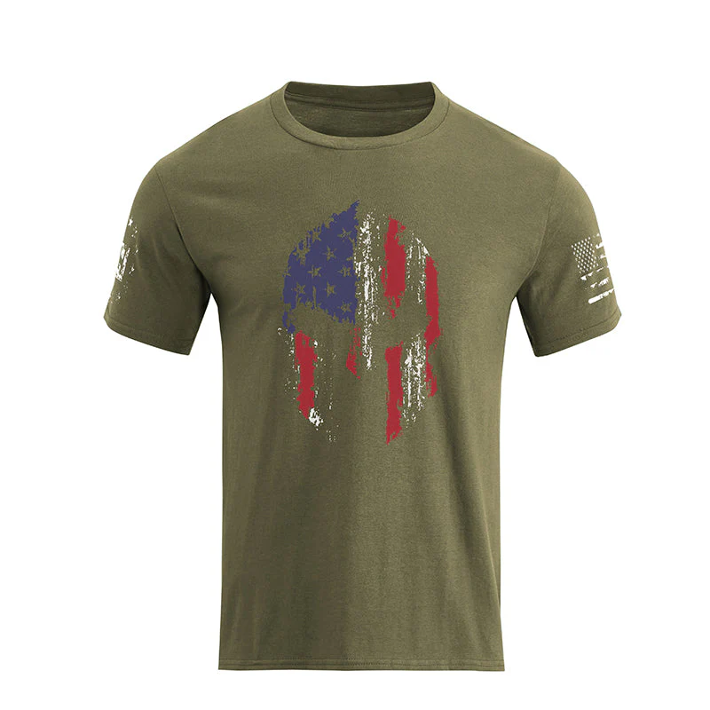Men's Spartan Helmet American Flag Overlay Graphic Short Sleeve T-Shirt - Image 7
