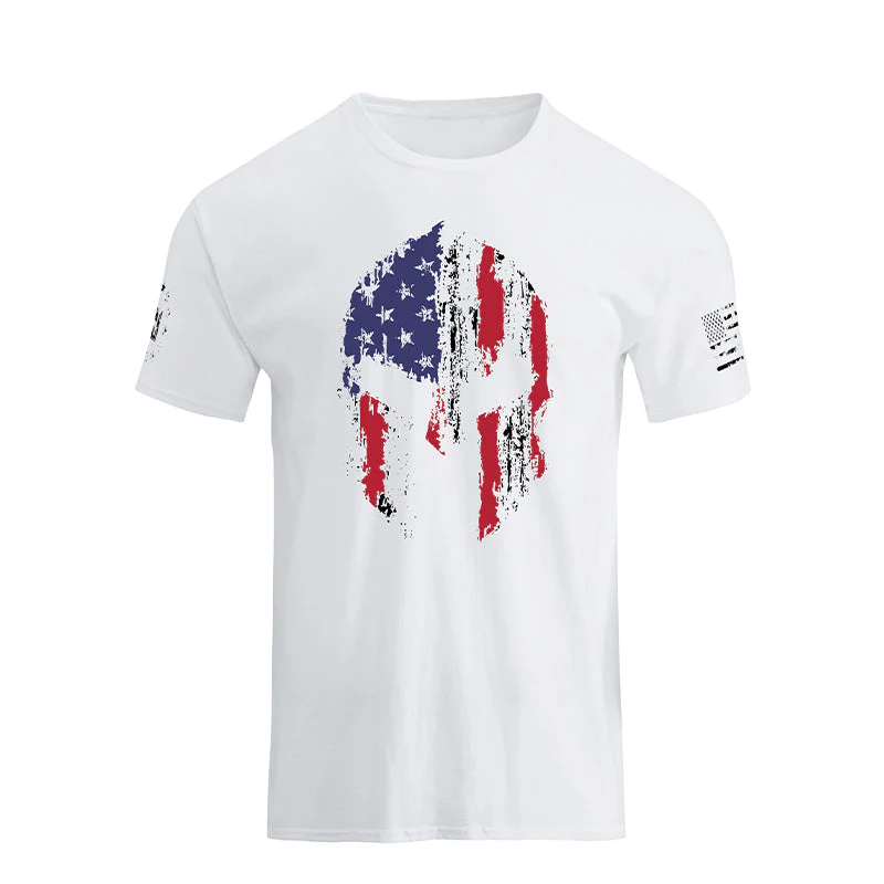 Men's Spartan Helmet American Flag Overlay Graphic Short Sleeve T-Shirt - Image 9