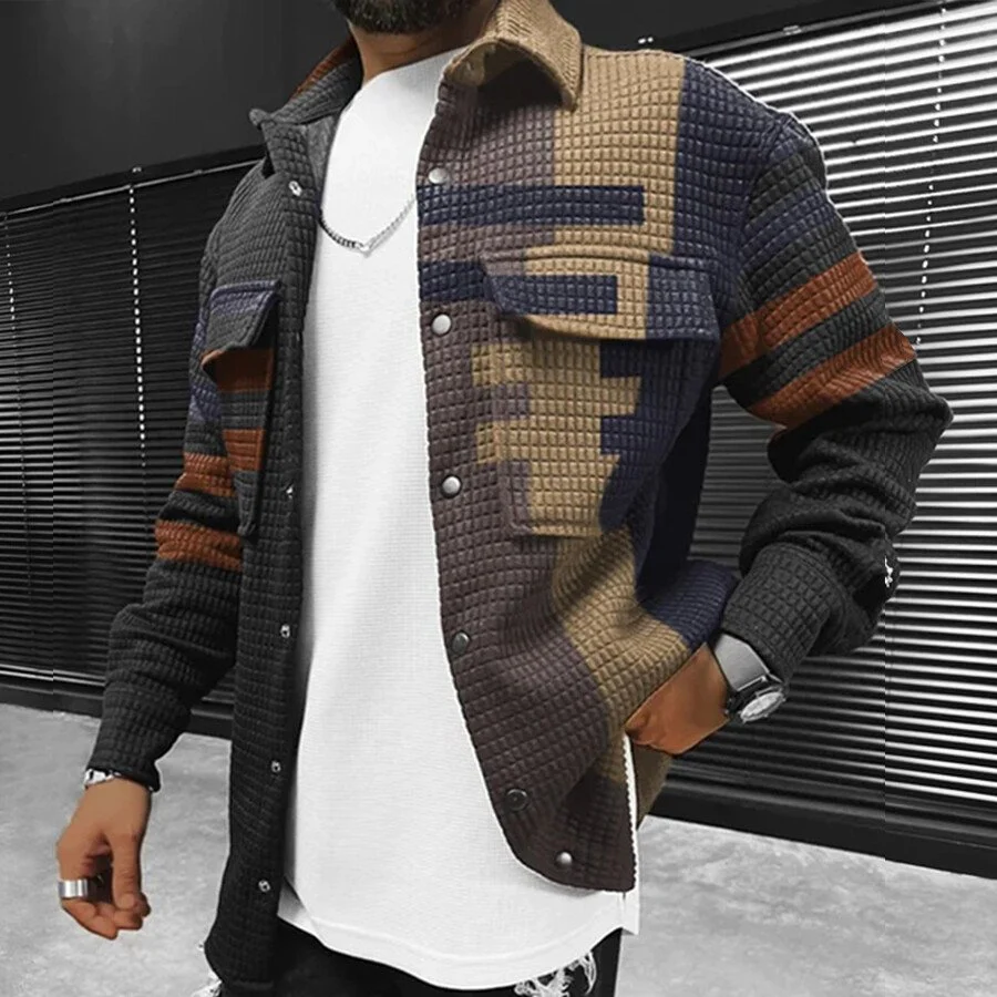 Variegated Three-Dimensional Plaid Thermal Jacket