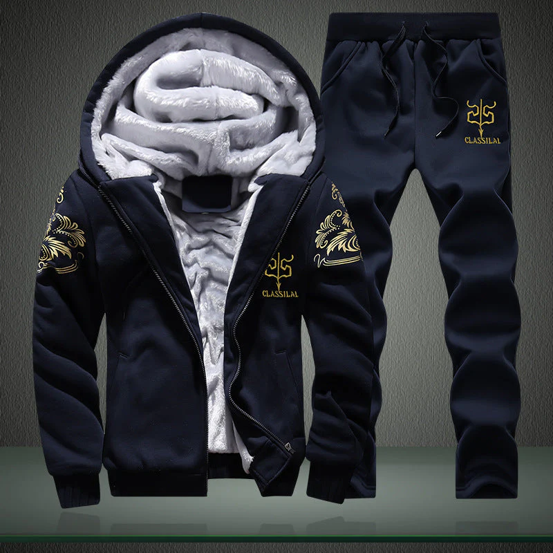 men's winter  jogging pants and jacket set sport  running hiking suits - Image 2